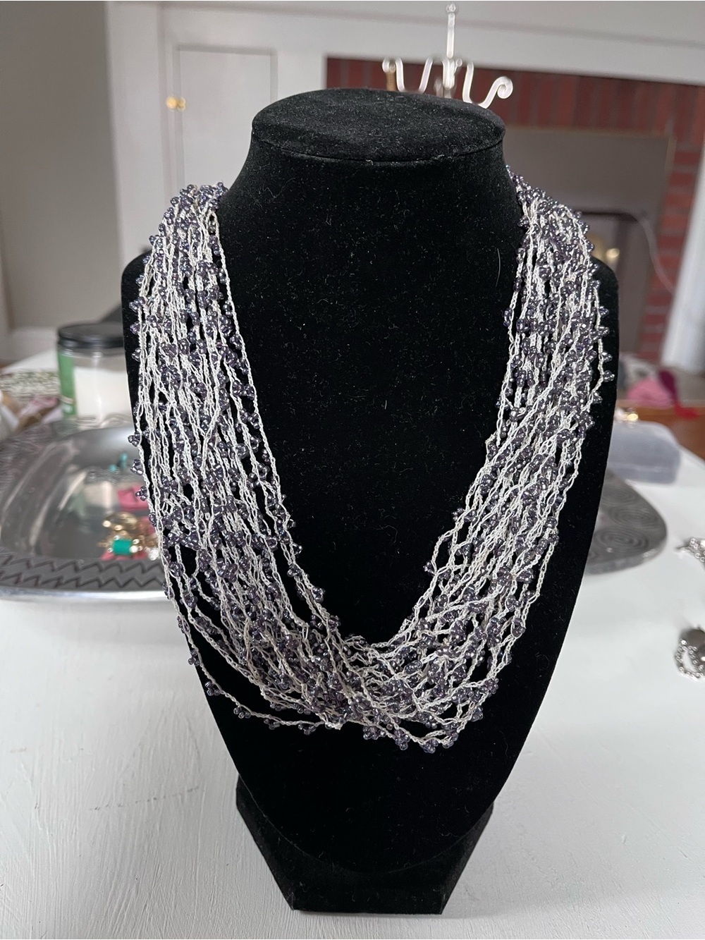 Coldwater Creek Multistranded Purple Bead and String Necklace